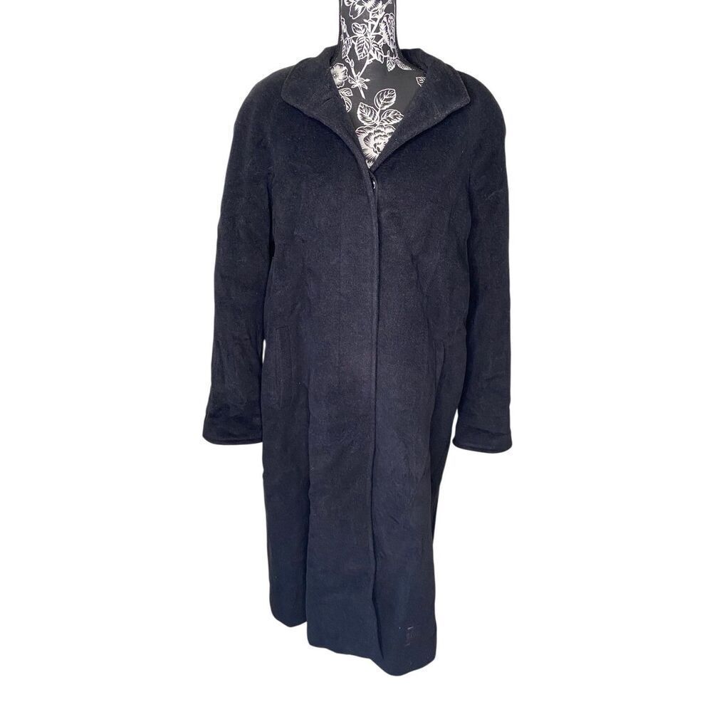 Liz Claiborne Black Wool Cashmere Blend Long Coat Red Lining Women’s 14P Jacket